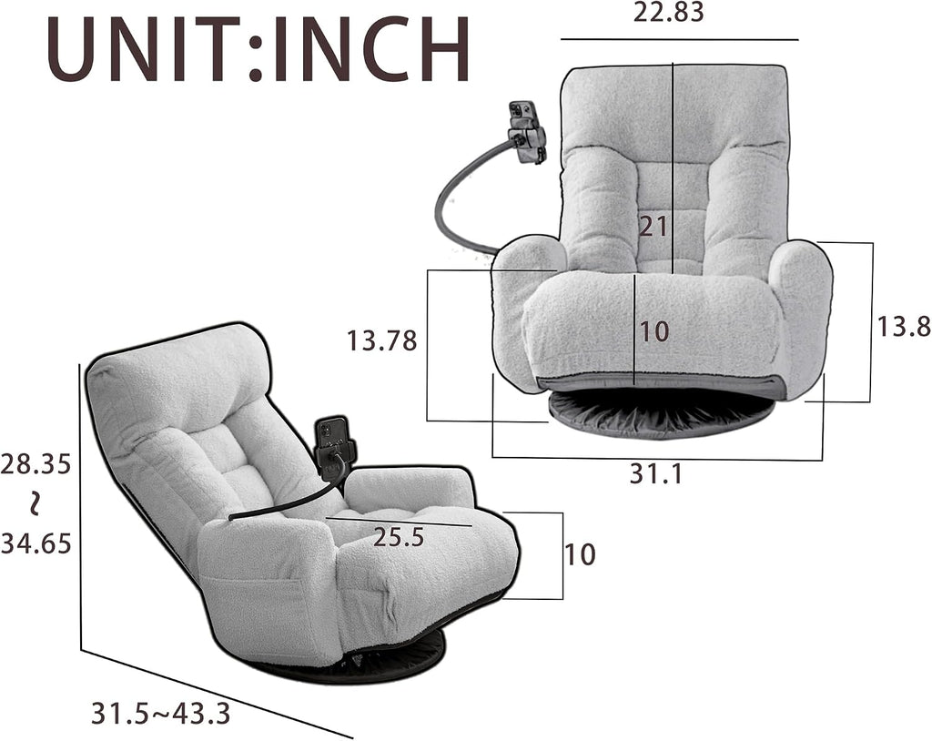360° Swivel Floor Gaming Chair with 5 Position Adjustable, Folding Gaming Sofas with Phone Holder & Pockets, Cushion Padded Chaise Lounge Chair for Adults, Home Office Floor Leisure Chairs, Yellow