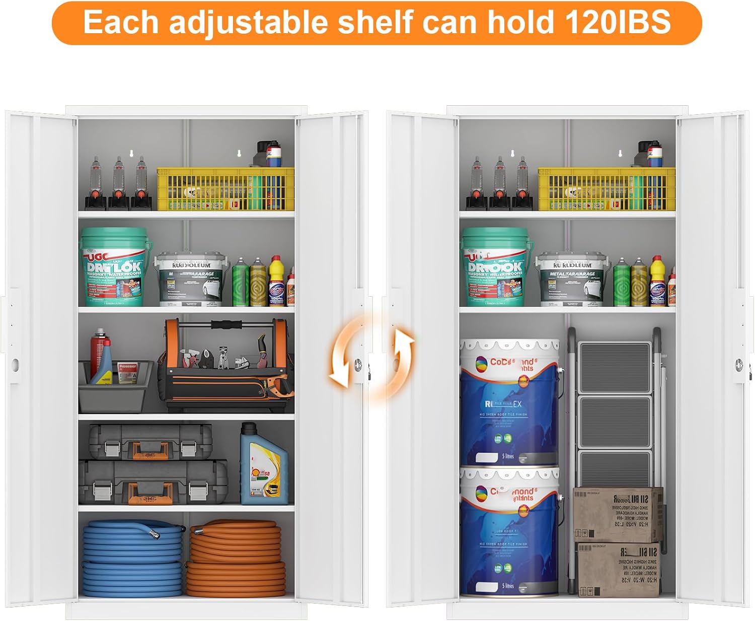 IRONFFICE Metal Locking Cabinet,Metal Storage Cabinet with Doors and Shelves,Tall White Cabinets for Home Office,Garage,Warehouse