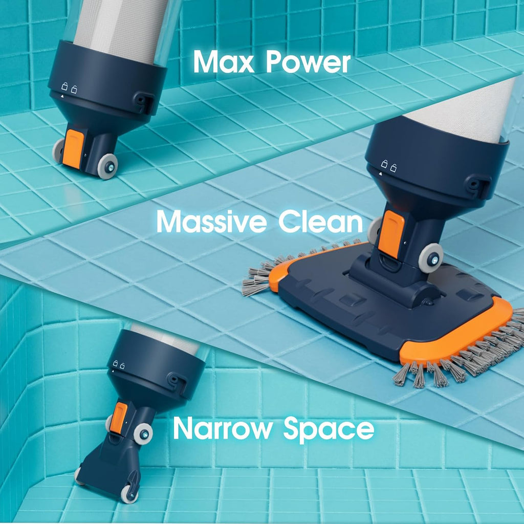 Cordless Pool Vacuum-25 Micron Fluff Ultra Fine Filter, True Powerful Suction 18.9GPM,1H Runtime, Handheld Rechargeable Hot Tub Cleaner with Poles for Above Ground&Inground Pool