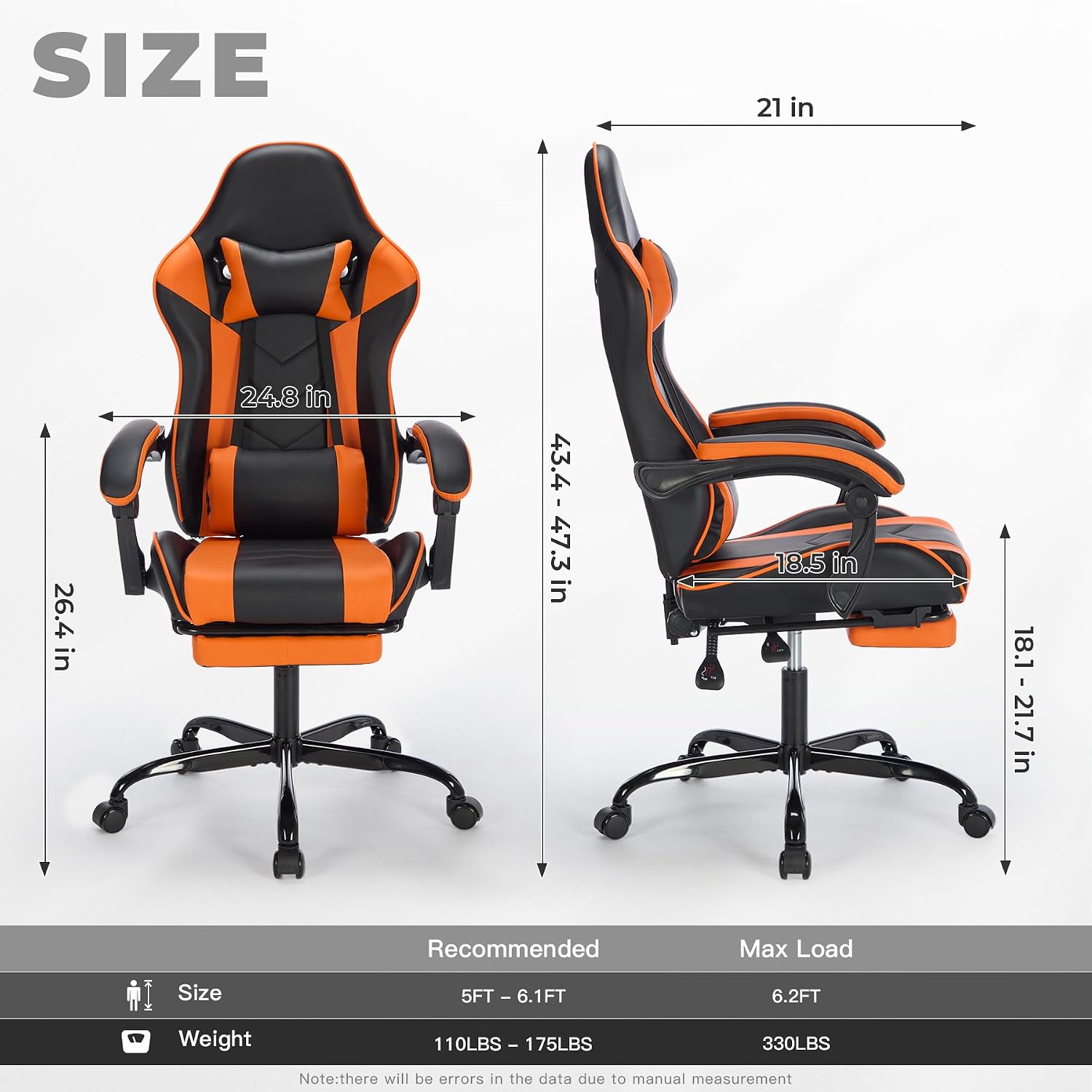 Gaming Chair with Footrest, Ergonomic Computer Chair with Headrest and Lumbar Support, Breathable Material Height Adjustable Swivel Video Game Chairs for Adults, 300lbs Max, Black & Orange