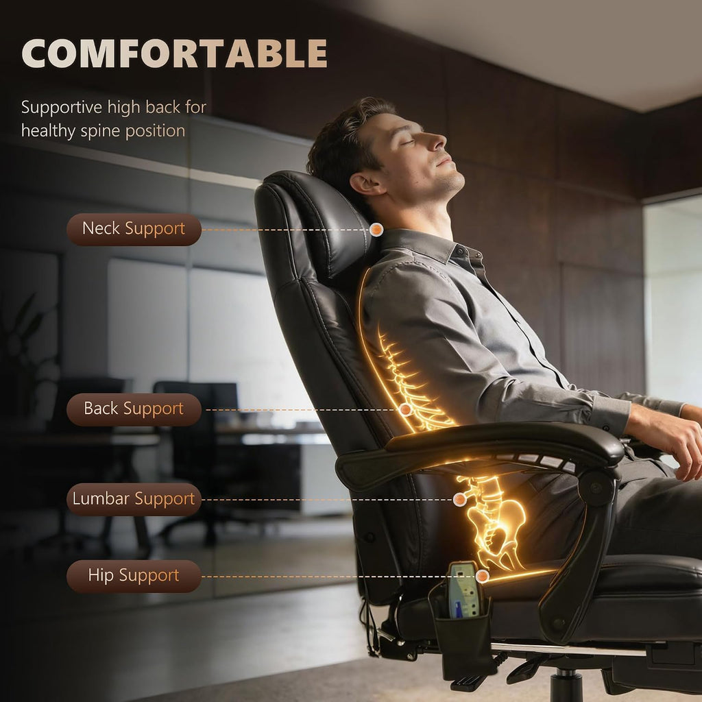 Vinsetto 7-Point Vibrating Massage Office Chair, High Back Computer Chair with Lumbar Support, Footrest, Reclining Back, Adjustable Height, Black