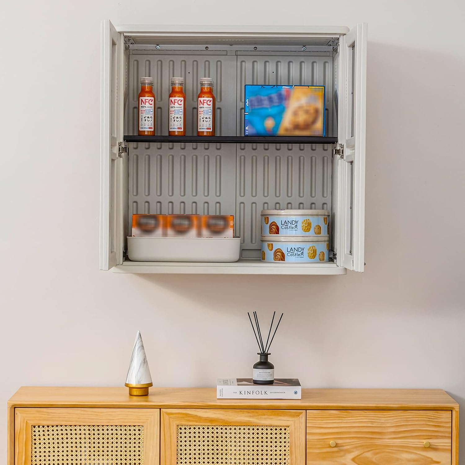 ADDOK Resin Wall Cabinet, 30.2 Inch Outdoor Storage Cabinet with Doors,Lockable Cabinet for Garage, Kitchen, Tool Room, Waterproof Storage Shed