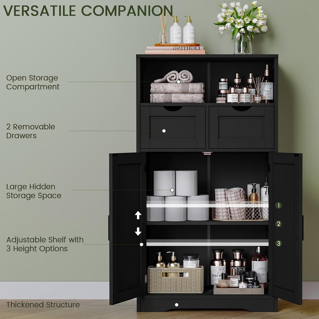 Iwell Storage Cabinet with Doors & Shelves, Kitchen Pantry Cabinet, Bathroom Cabinets for Living Room, Kitchen, Laundry, Black