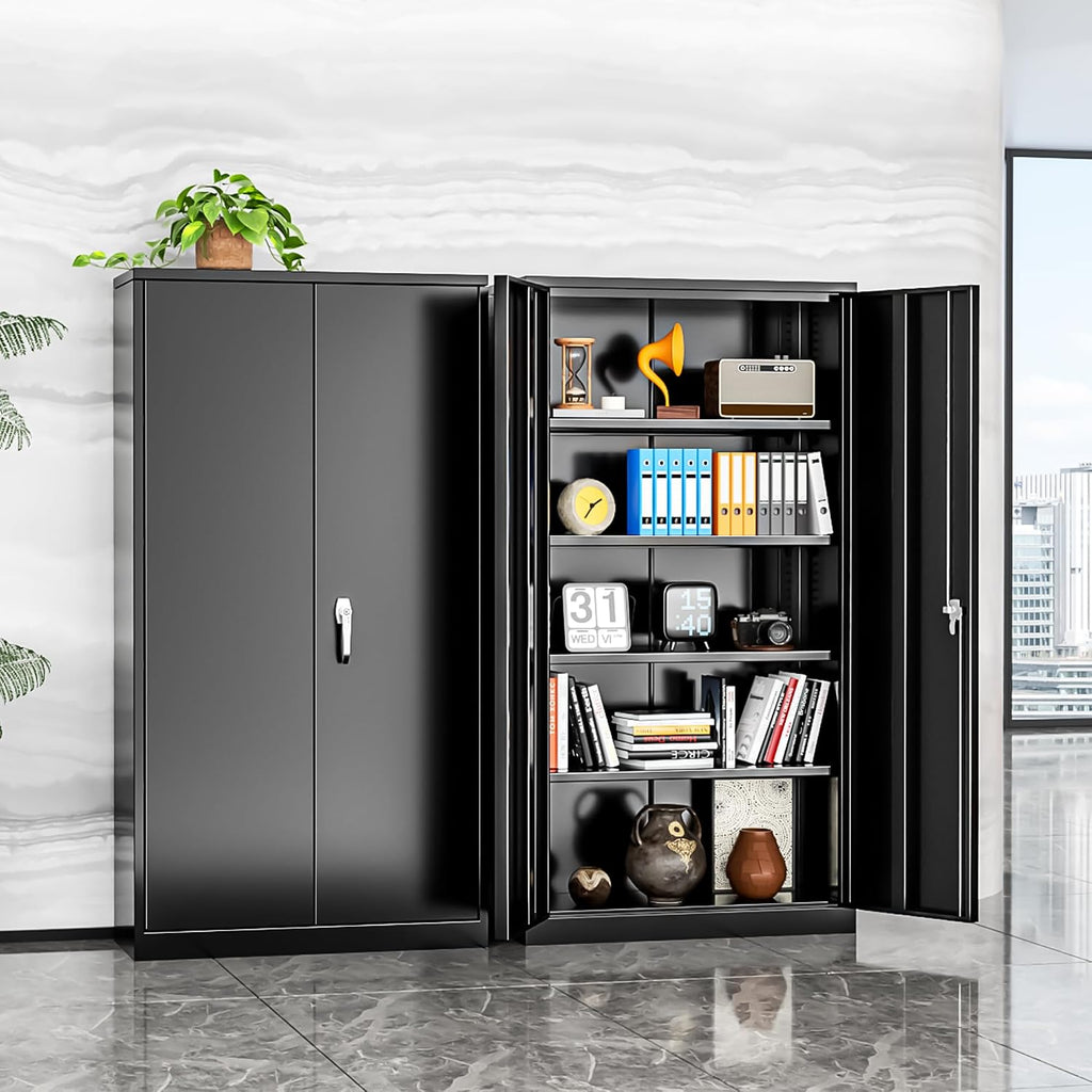 INTERGRAET Metal Storage Cabinet with Adjustable Shelves, Garage Storage Cabinets with Doors and Shelves, File Cabinets for Home Office, Kitchen Pantry Cabinet, 72''H, Black