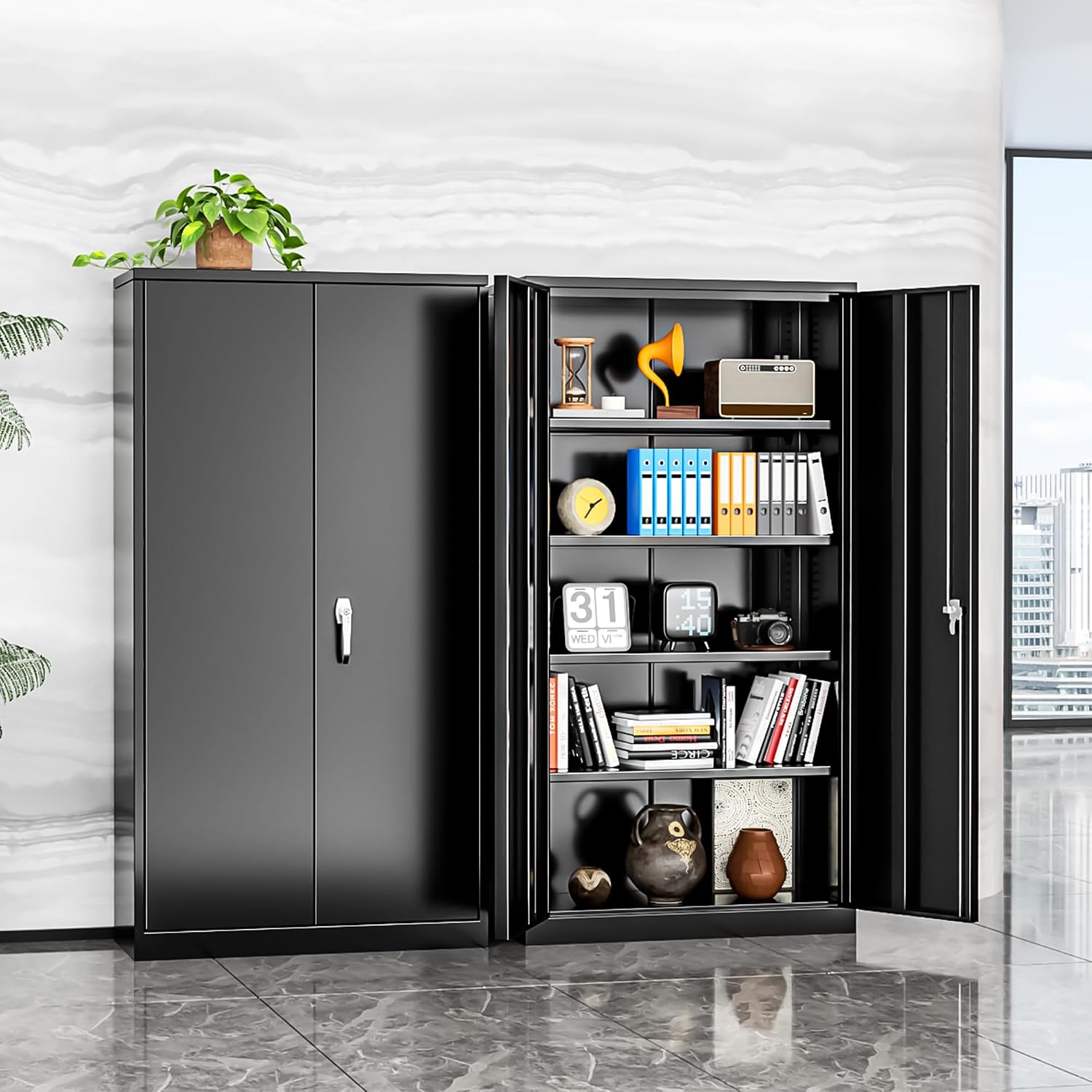 INTERGRAET Metal Storage Cabinet with Adjustable Shelves, Garage Storage Cabinets with Doors and Shelves, File Cabinets for Home Office, Kitchen Pantry Cabinet, 72''H, Black