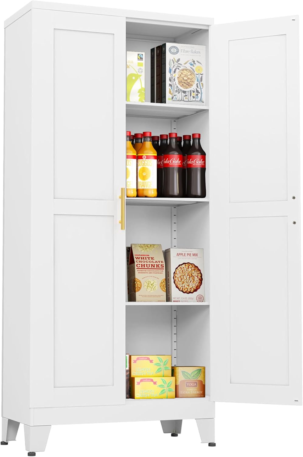 pozdeg Metal Storage Cabinet - 61' Tall Steel File Cabinets with 2 Doors and 3 Adjustable Shelves Versatile Storage Pantry Cabinet for Home Office Warehouse Garage or Outdoor (White)