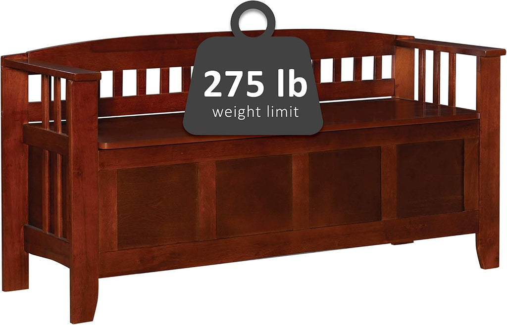 Linon Home Decor Storage Bench with Short Split Seat Storage, Walnut, 50 inchw x 17 inchd x 25.25 inchh.