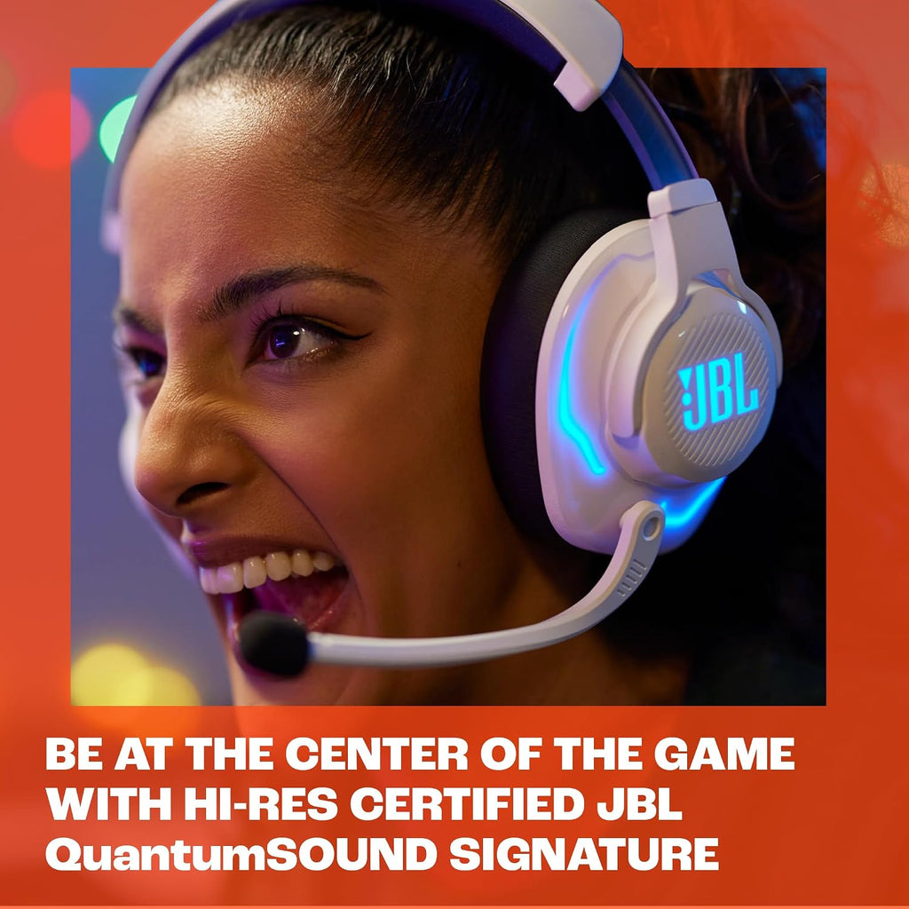 JBL Quantum 910P - Wireless Consol Over-Ear Gaming Headset with Head Tracking-Enhanced, Active Noise Cancelling and Bluetooth, QuantumSPATIAL 360, Hi-Res Certified, Low Latency Wireless (White)