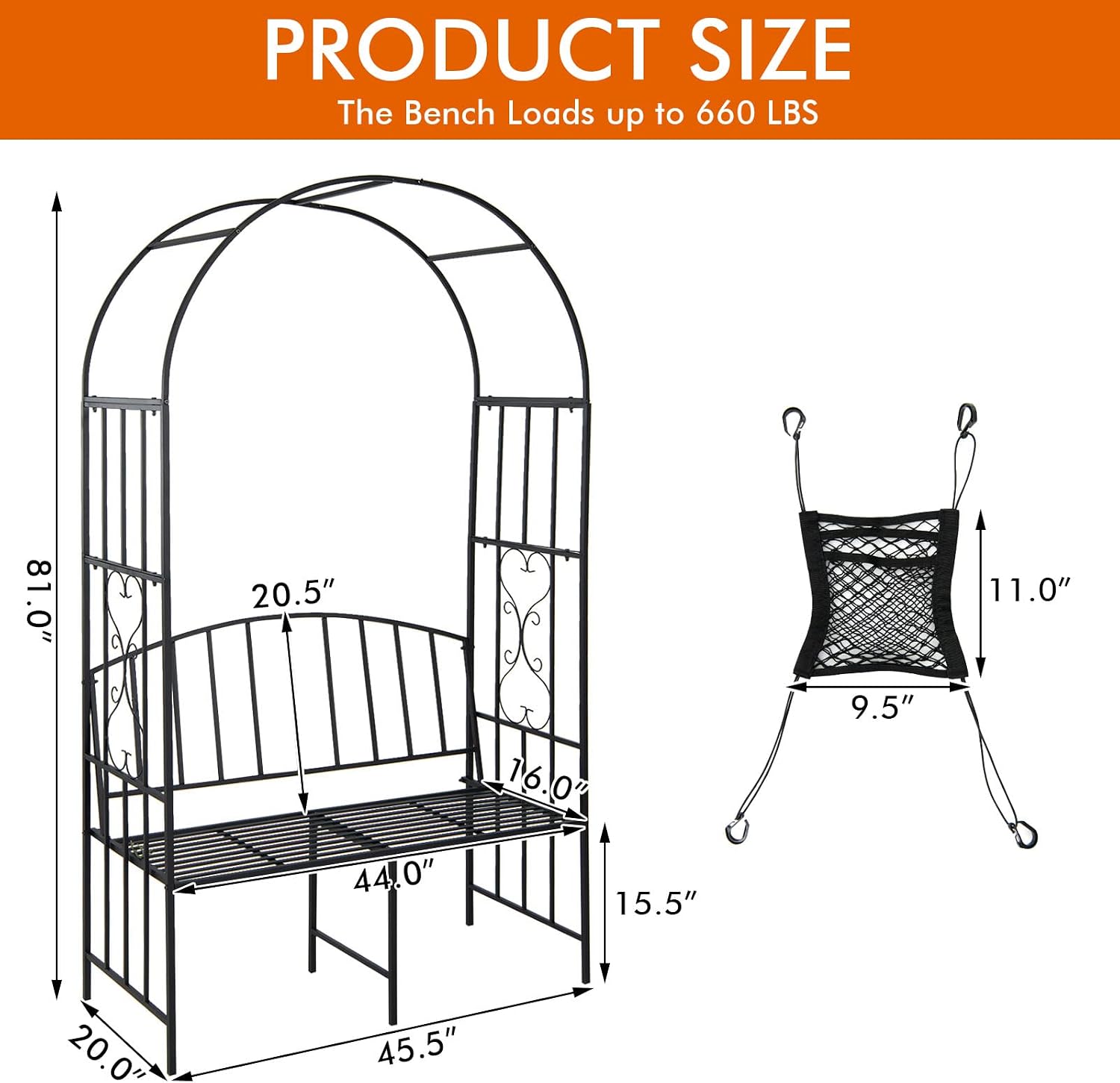 Giantex 81in Metal Garden Arch with Bench, Outdoor Garden Arbor Archway Trellis for Climbing Plants Vines, 2-Person Bench Loads 660 lbs, Patio Trellis Pergola Arches for Wedding Party Ceremony Decor