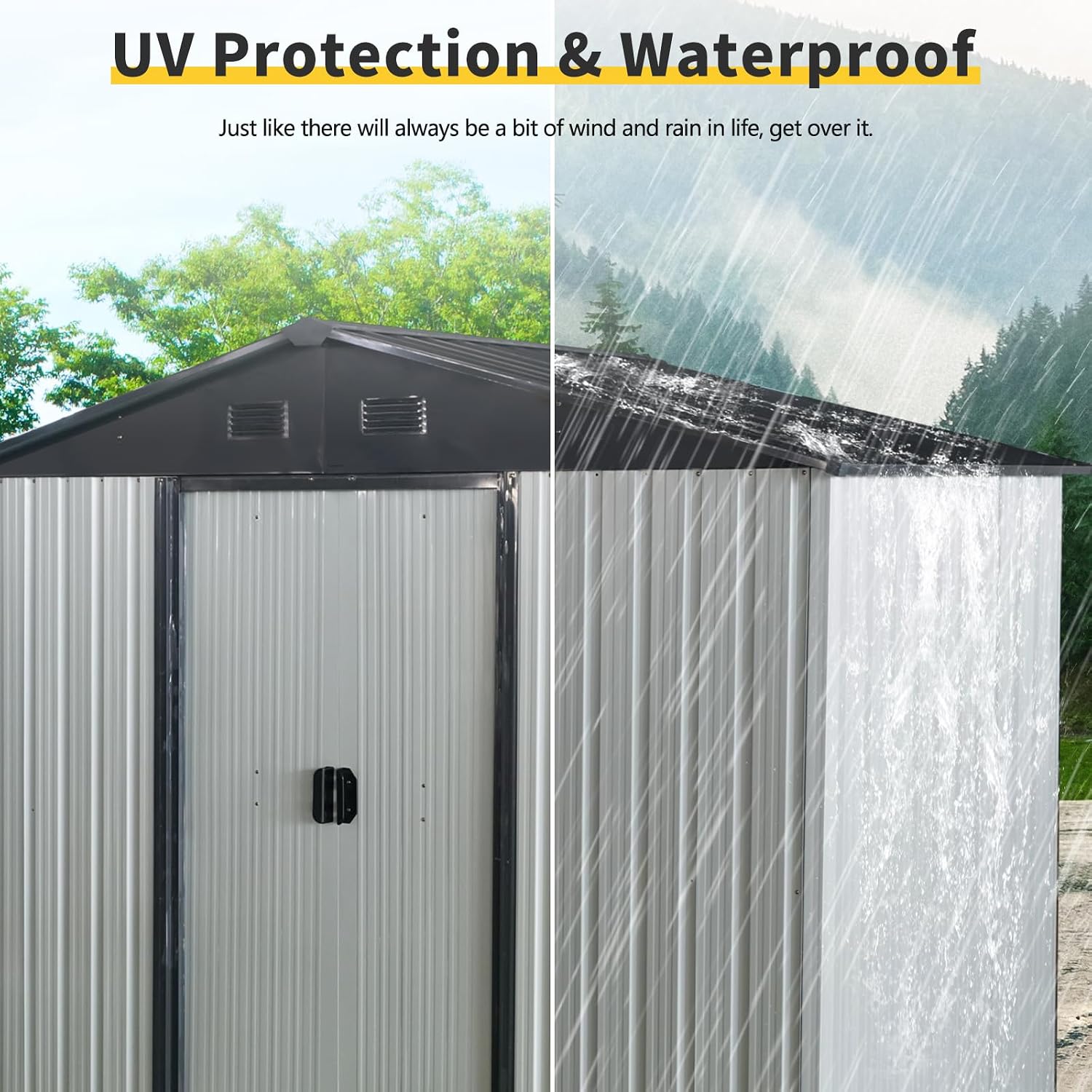 8ft 4ft Outdoor Metal Storage Shed with Sliding Door & Foundation – Durable, Weather -, Lockable for, Tools & Equipment