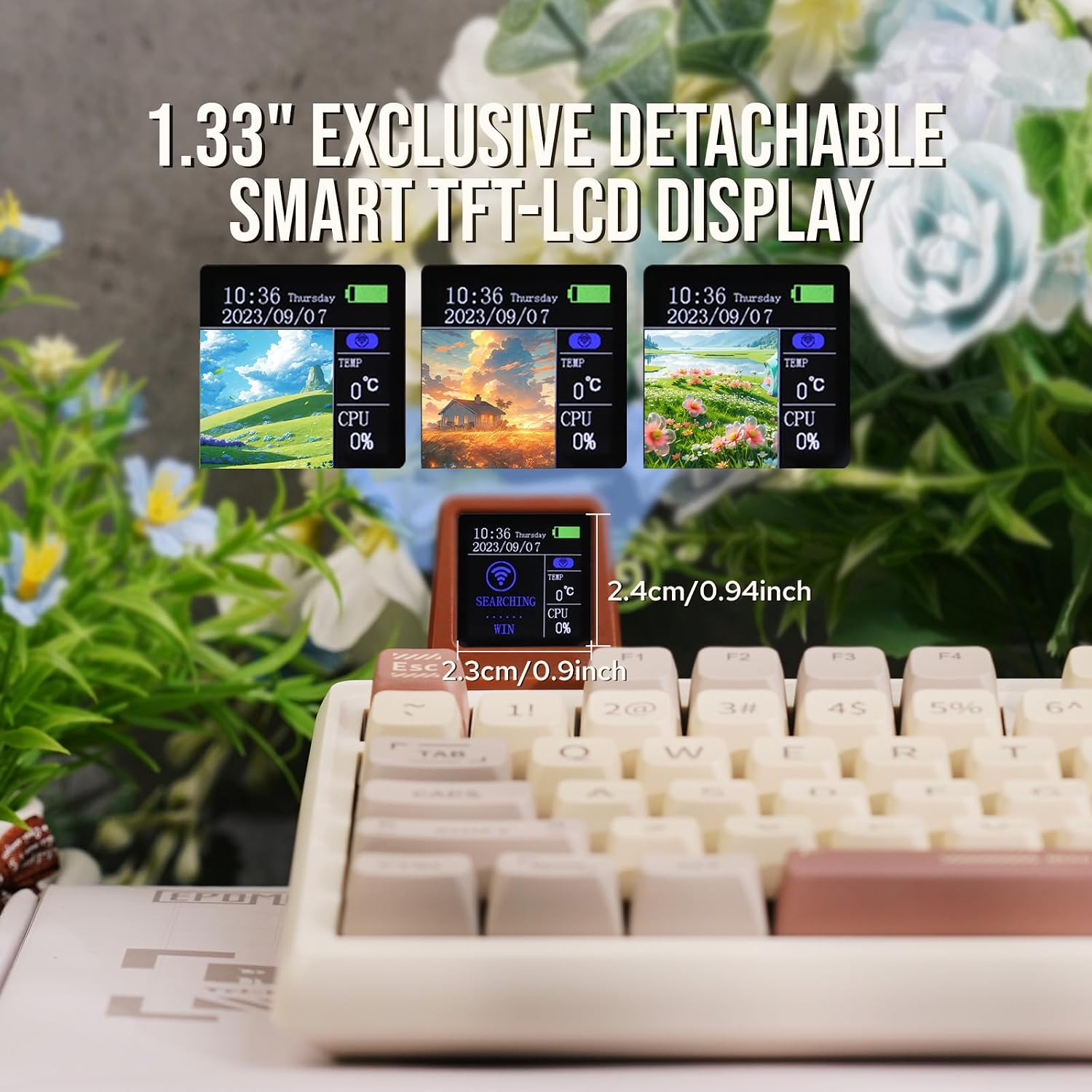 EPOMAKER RT100 97 Keys Gasket BT5.0/2.4G/USB-C Mechanical Gaming Keyboard with Customizable Display Screen, Knob, Hot Swappable Socket, 5000mAh Battery for Win/Mac (Flamingo Switch)