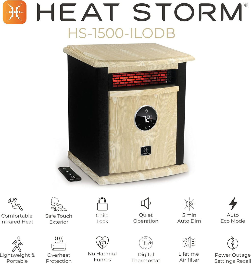 Heat Storm Portable Electric Space Heater, 1500-Watt Cabinet Infrared Quartz Element Heater With Digital Thermostat, Remote Control, washable Filter Modern Design (Beige), 17x14x12 in