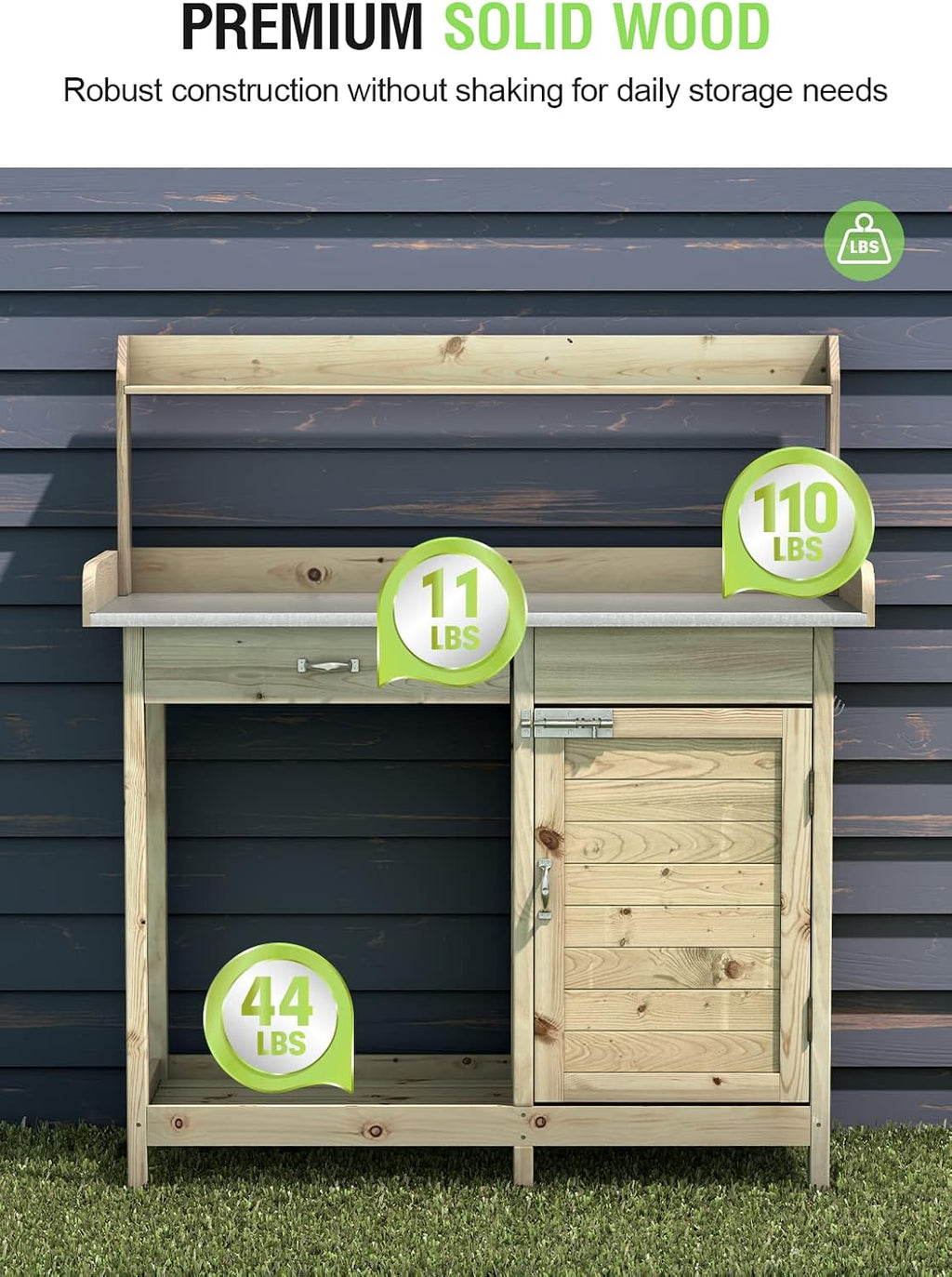 ARNOT Potting Bench,Outdoor Potting Bench Table with Sink and Storage Shelves, Wooden Garden Workstation for Gardening Tools, Planting, and Repotting – Natural Fir Wood (44' x 18' x 49.5')