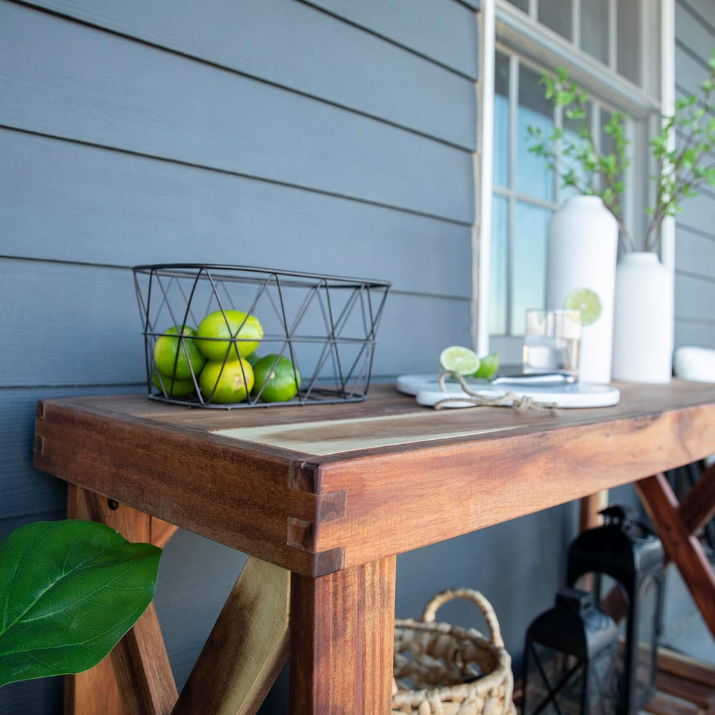 Backyard Discovery 48' Acacia Wood Farmhouse Narrow Console Table with Lower Slat Storage Shelf, Water-Resistant Design for Patio, Deck, Entryway, Living Room, Sofa Table, Indoor or Outdoor Use