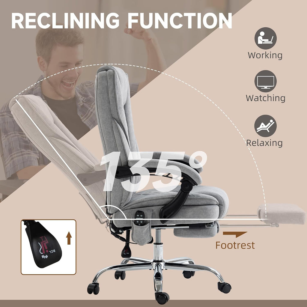 Vinsetto Massage Office Chair with Foot Rest, Executive Computer Desk Chair with 6 Vibration Point and Heat, Reclining Backrest, Swivel Wheels, Adjustable Height, Gray