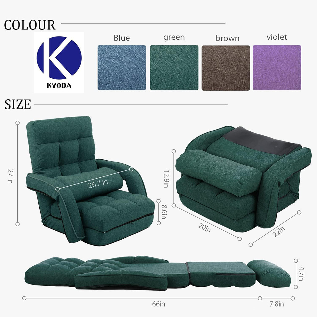 14-Position Adjustable Floor Chair, Chaise Lounge Indoor, Folding Lazy Sofa with Armrests and a Pillow Padded Adults Gaming Chairs for Living Room, Bedroom Factory Price (Green) 8803GN