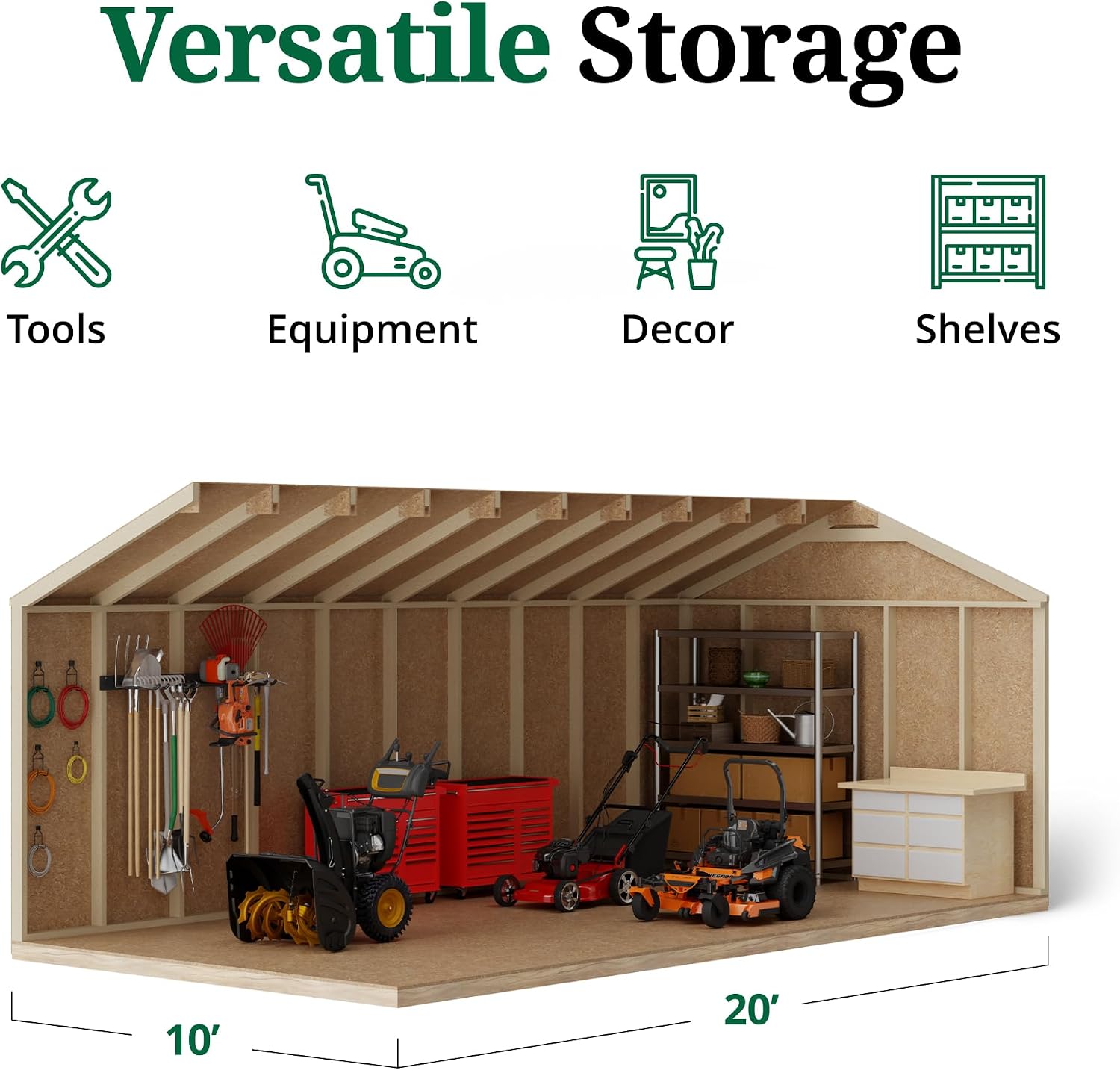 Little Cottage Co. 10x20 Value Workshop Shed with Operable Windows and Floor, Outdoor Wood Storage Do-It-Yourself Precut Kit