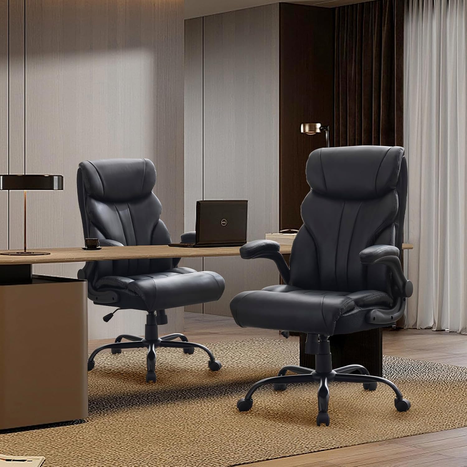Big and Tall Office Chairs with Adjustable Flip-up Armrests,500LBS Wide Ergonomic Gaming Chair,100-118°Recline Executive Leather Computer Chairs with Adjustable Height,Black