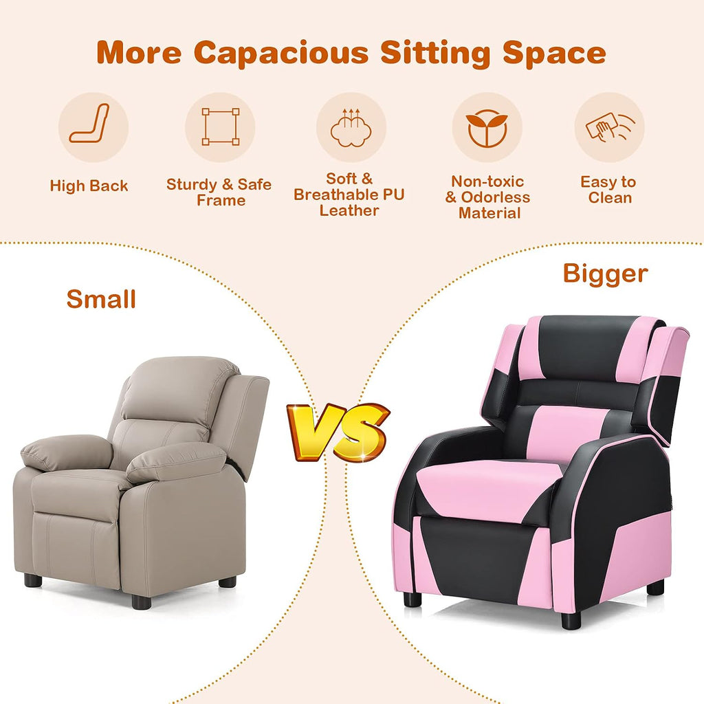 ARLIME Kids Recliner, PU Leather Kid Lounge Chair w/Footrest, Armrest, Headrest & Lumbar Support, Adjustable Gaming Toddler Sofa Armchair for Boys Girls (Pink)