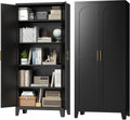 Zevemomo 70.87' H Metal Kitchen Pantry Cabinet, Freestanding Cupboard with 2 Doors and 4 Adjustable Shelves, Tall Metal Storage Cabinet for Kitchen, Bathroom, Dinning Room or Laundry Room （Black）