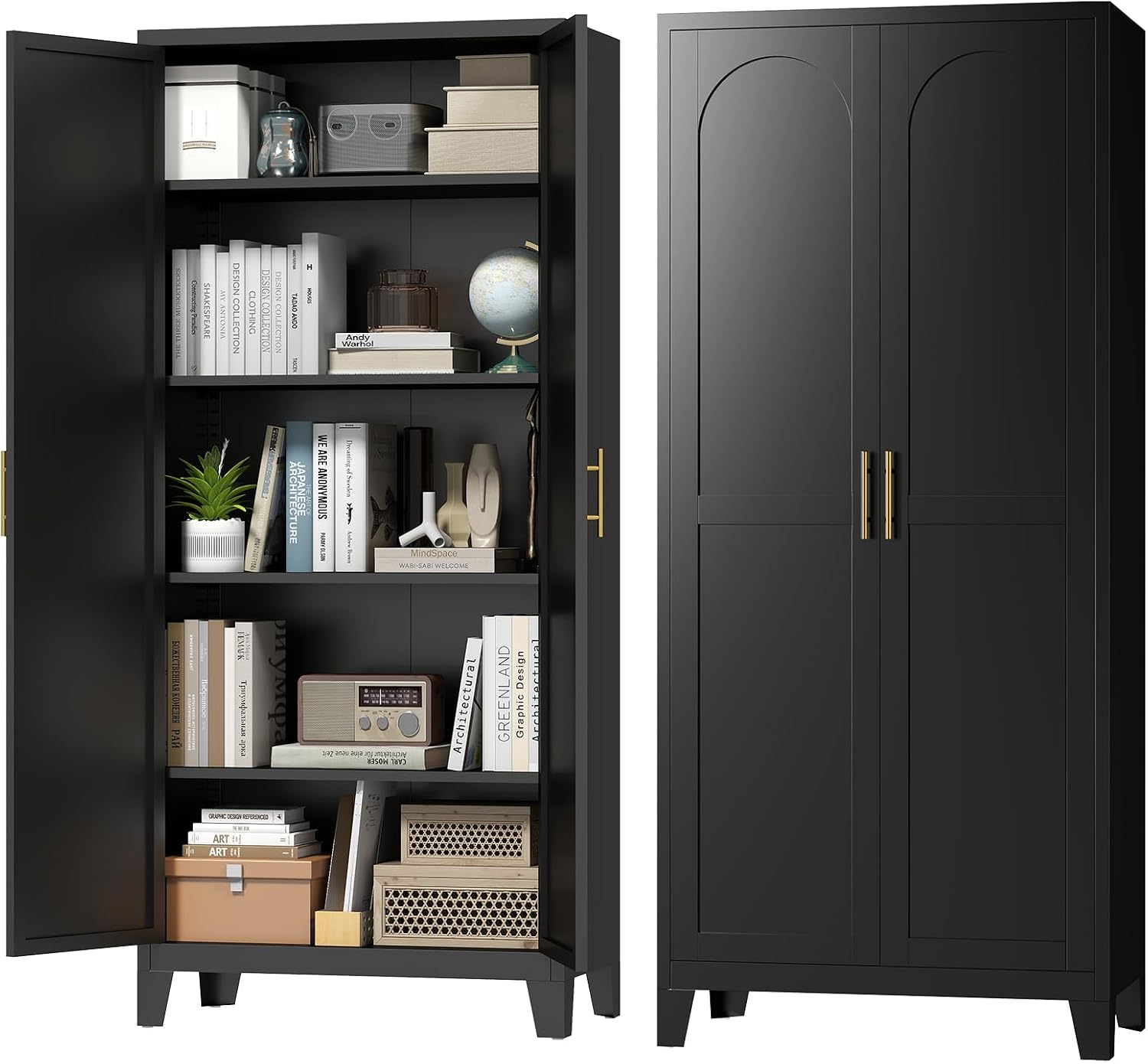 Zevemomo 70.87' H Metal Kitchen Pantry Cabinet, Freestanding Cupboard with 2 Doors and 4 Adjustable Shelves, Tall Metal Storage Cabinet for Kitchen, Bathroom, Dinning Room or Laundry Room （Black）