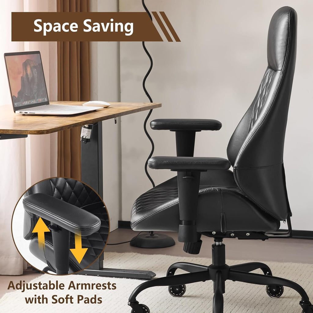 YFO Home Office Desk Chair High Back Office Rubber Chair Casters Ergonomic Computer Chair with Lumbar Support Adjustable Height Rolling Swivel Chair Executive Task Armrests, Black PU