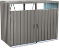 Outdoor Trash Can Storage, Storage Shed for 2 Trash cans and Tools,Waterproof Garbage Bin shed,Metal Trash Can Storage Shed Outdoor for Garden Yard(Light Grey-2 Doors)