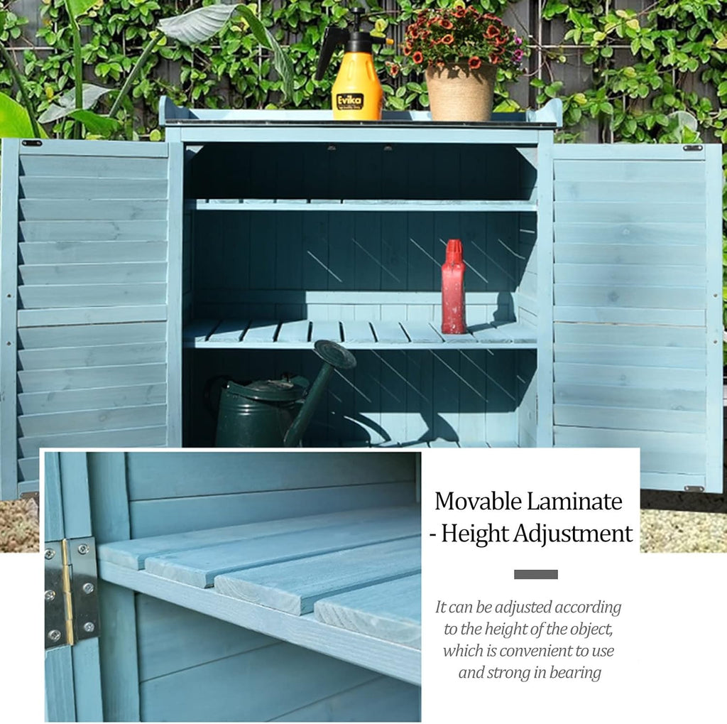 Furniture Waterproof Tool Shed Outdoor Garden Patio Storage Cabinet with Potting Benches Outdoor Work Station Table (Color : Blue)