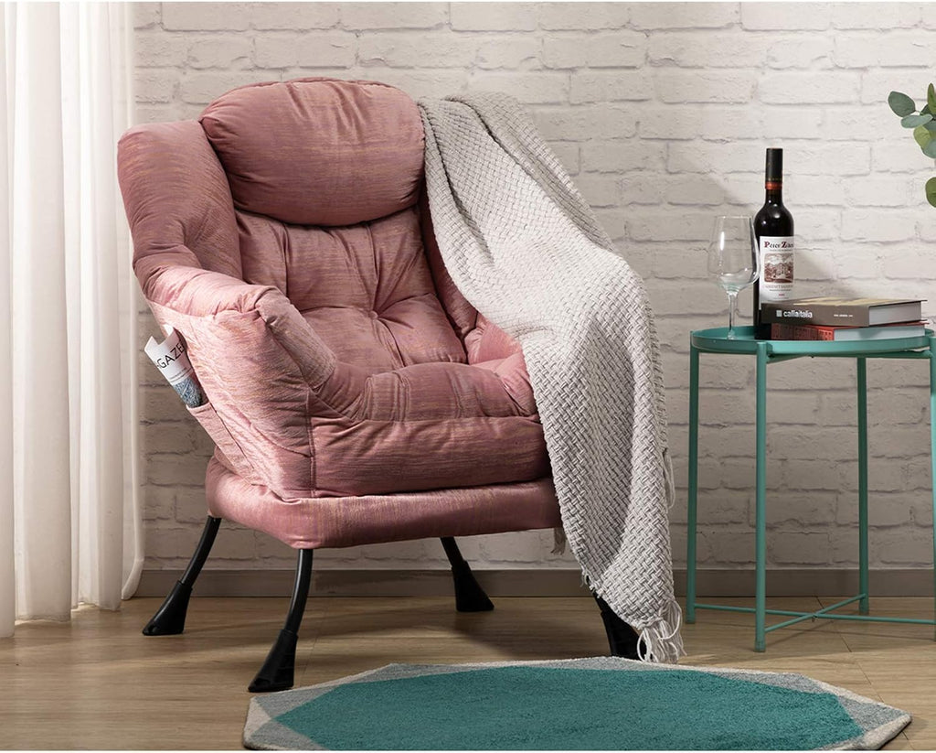 HollyHOME Lazy Chair with Armrest and Side Pocket, Comfy Accent Lounge Chair,Leisure Sofa Armchair for Living Room, Bedroom, Dorm, or Small Spaces, Oversized Reading Sofa Chair,Velvet Gilding Pink