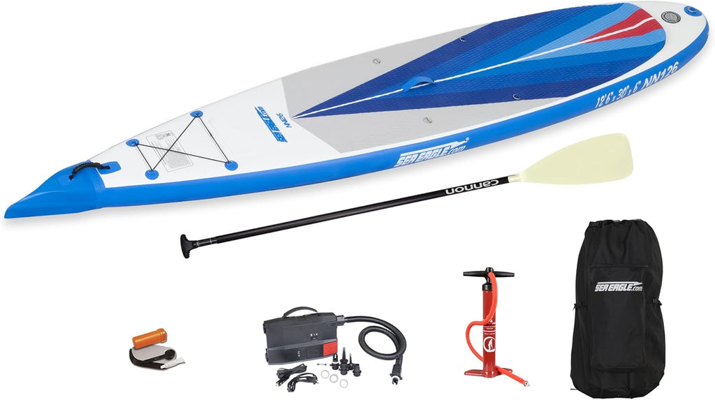Sea Eagle NeedleNose 12'6' Inflatable Lightweight High Pressure Drop Stitch Stand Up Paddle Board Patented Wave Piercing Bow, with SUP Paddle, Pump, Slide in Skeg and Backpack