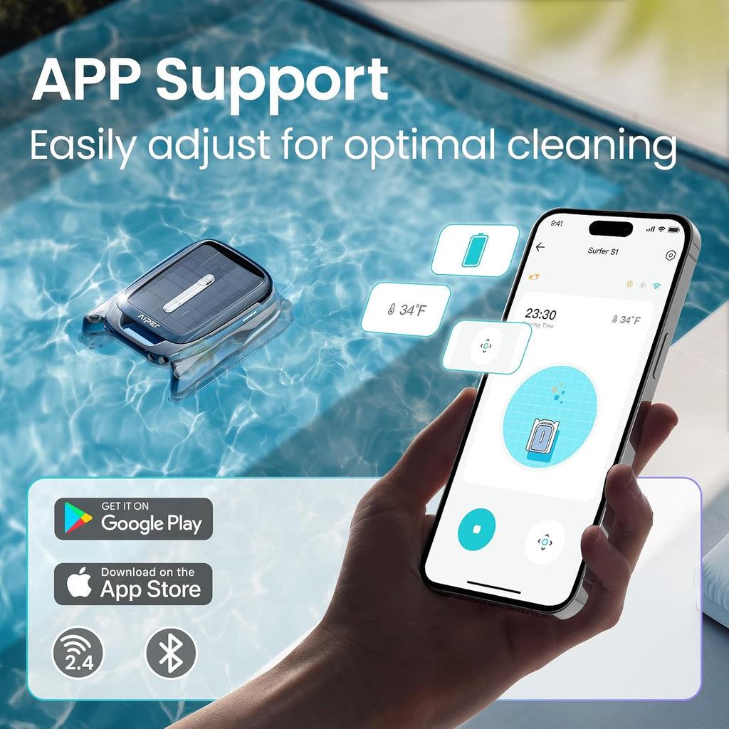 (2024 Upgrade) AIPER Surfer S1 Solar Powered Robotic Pool Skimmer with APP Support, Monitor Pool Temperature, 12 Hour Battery Life, Dual Charging Modes, Ideal for All Swimming Pool Types