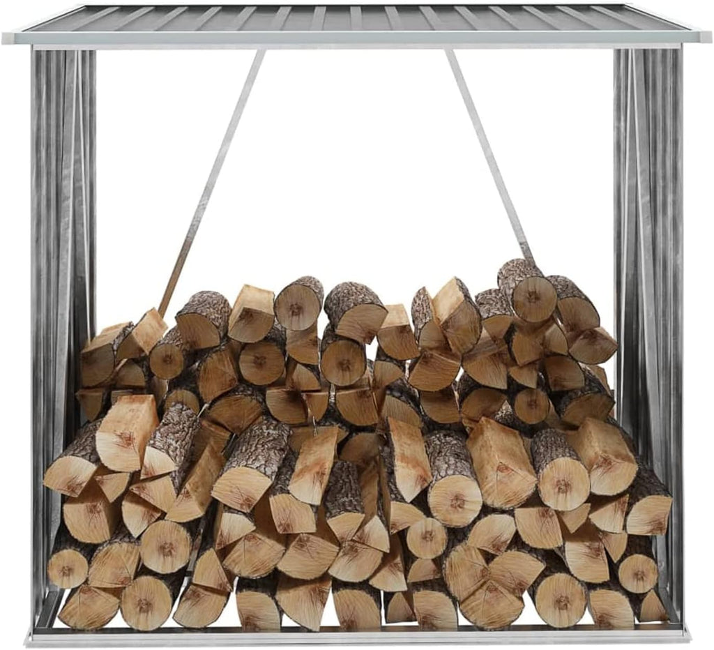 Gecheer Galvanized Steel Log Storage Shed, Durable Firewood Rack with Sloping Roof for Outdoor Backyard, 64.2'