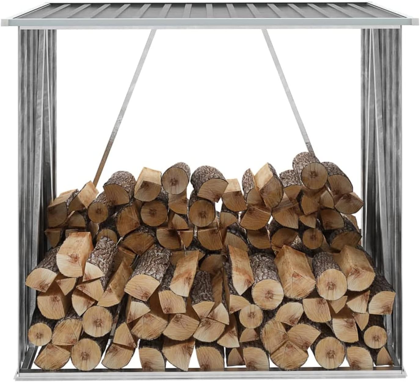 Gecheer Galvanized Steel Log Storage Shed, Durable Firewood Rack with Sloping Roof for Outdoor Backyard, 64.2'