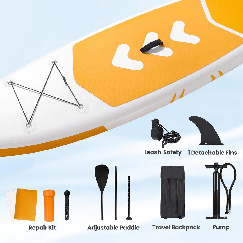 Paddle Board Inflatable120''x30'' Stand Up Paddle Board with SUP Board Accessories, Non-Slip Deck, Adjustable Paddle, Pump, Backpack & Leash for All Skill Level,Orange