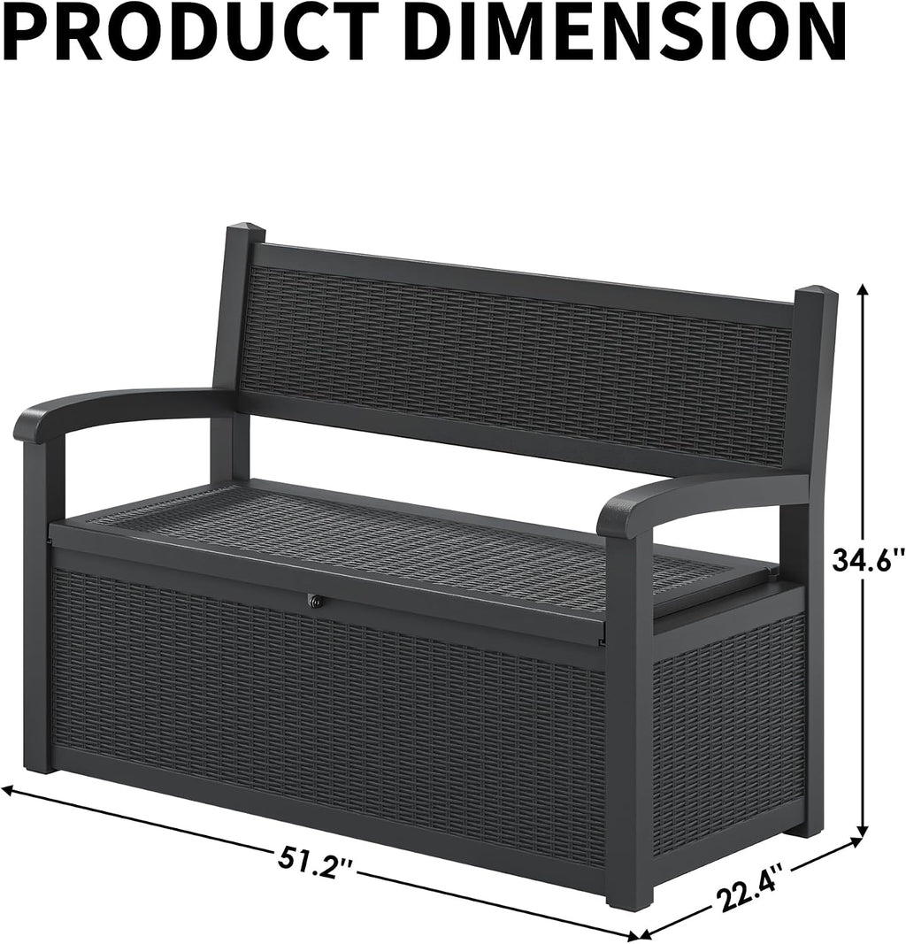 70 Gallon Lockable Outdoor Storage Bench with Armrests | Waterproof Resin Deck Box for Porch, Patio, Pool | Easy to Assemble & Clean - Black