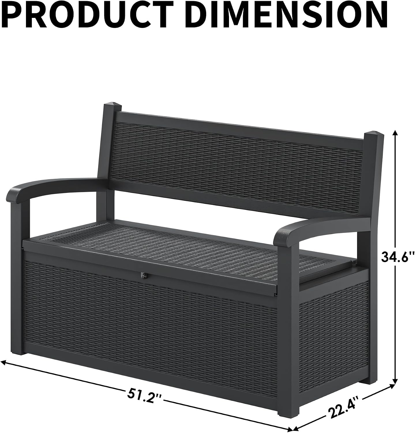 70 Gallon Lockable Outdoor Storage Bench with Armrests | Waterproof Resin Deck Box for Porch, Patio, Pool | Easy to Assemble & Clean - Black