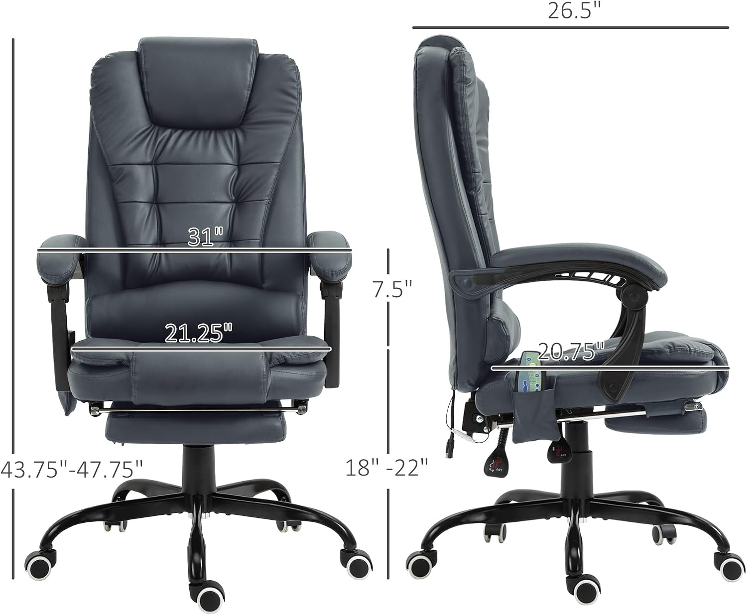 Vinsetto 7-Point Vibrating Massage Office Chair, High Back Computer Chair with Lumbar Support, Footrest, Reclining Back, Adjustable Height, Blue