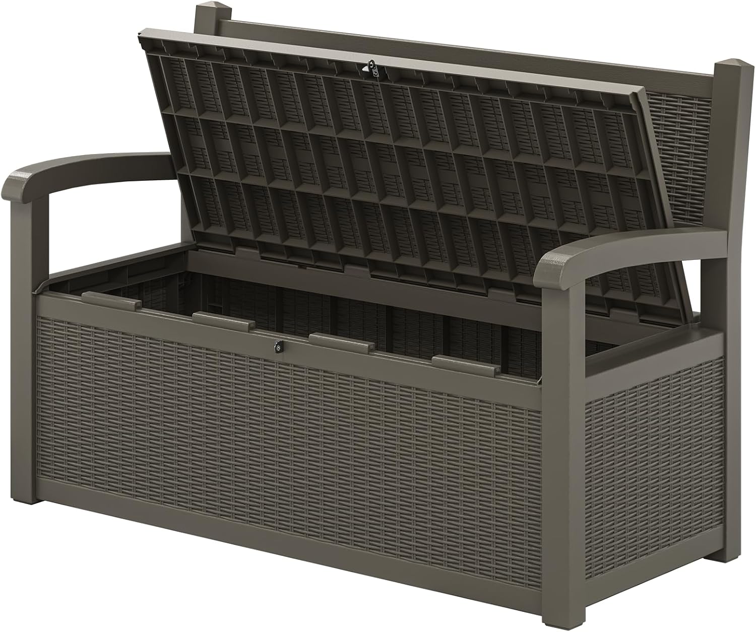 71 Gallon Outdoor Storage Bench Deck Box, Waterproof Outdoor Seating with Lockbale Shed,for Patio Storage Bench,Front Porch Decor,Store Garden Tools and Pool Supplies,Multi-functional Storage (Grey)