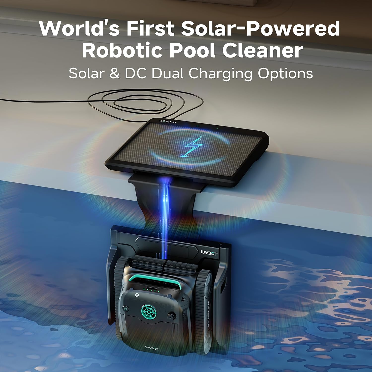 WYBOT S2 Solar Cordless Pool Vacuum Cleaner, App Control & Smart Scheduled Cleaning, Auto-Docking & Charging, 7 Cleaning Modes & Paths, Ideal for In-ground Pools up to 3229 Sq. Ft (Black&Green)
