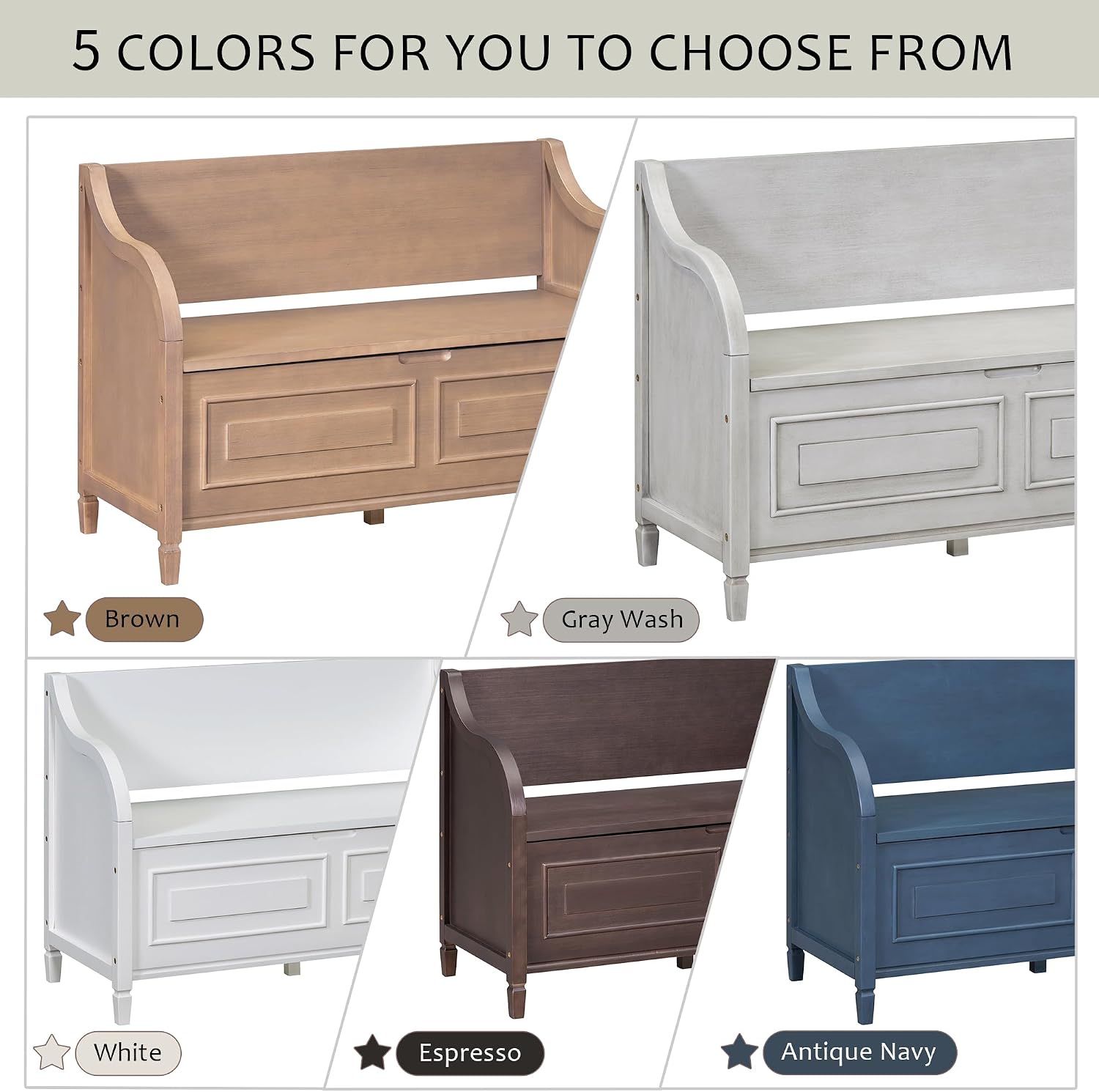 Bellemave Storage Bench with Safety Hinge Wooden Entryway Benches with Shoe Cabinets Under Seat Multifunctional Storage Bench for Entryway, Foyer or a Mudroom (Grey Wash + Beige)