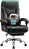 Big and Tall Office Chair 400lbs - Wide Memory Foam Seat with Spring Pack, Reclining Executive Desk Chair with Footrest, Ergonomic Heavy Duty High Back Computer Chair, Black