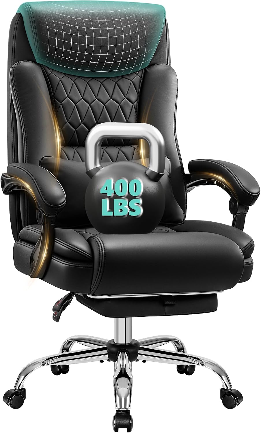 Big and Tall Office Chair 400lbs - Wide Memory Foam Seat with Spring Pack, Reclining Executive Desk Chair with Footrest, Ergonomic Heavy Duty High Back Computer Chair, Black