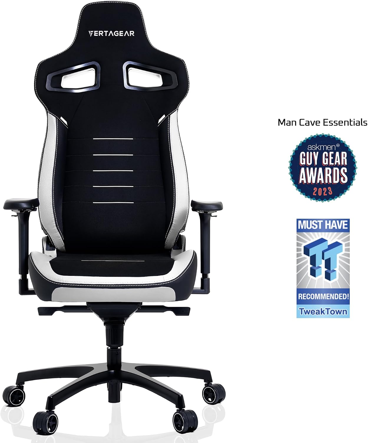 Vertagear PL4800 Ergonomic Big & Tall Gaming Chair Featuring ContourMax Lumbar & VertaAir Seat Systems - RGB LED Kits Upgradeable - Black/White