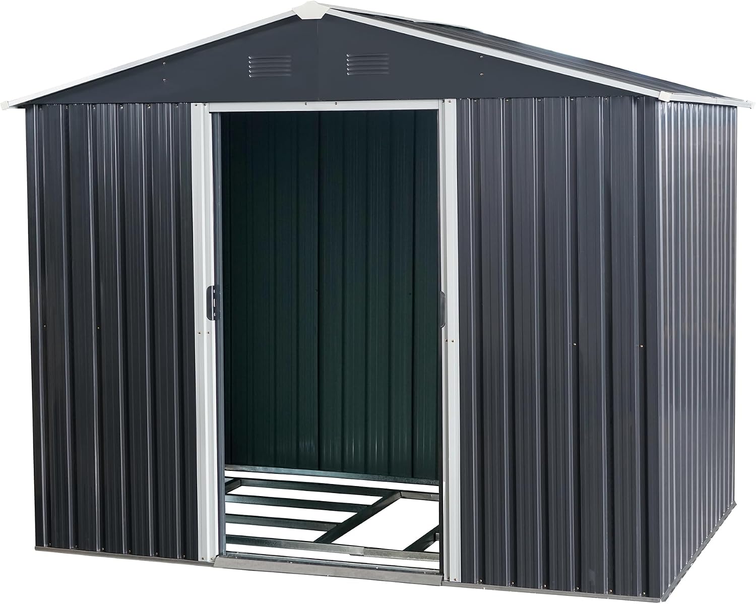 8 x 6 FT Outdoor Storage Shed, Metal Garden Shed with Floor Frame, Large Tool Shed Outdoor Storage with Lockable Sliding Doors & Air Vents, Storage House Waterproof for Backyard, Lawn, Black