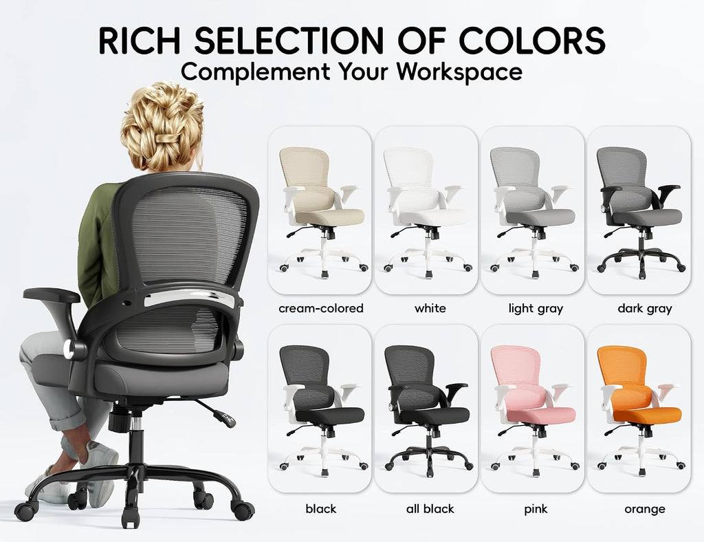 TRALT Office Chair - Ergonomic Office Chair with Back Support, Home Office Desk Chairs, 330lbs Wide Seat Big and Tall Office Chairs, Comfy Desk Chair for Work, Study, Office, Gaming (Black Grey)