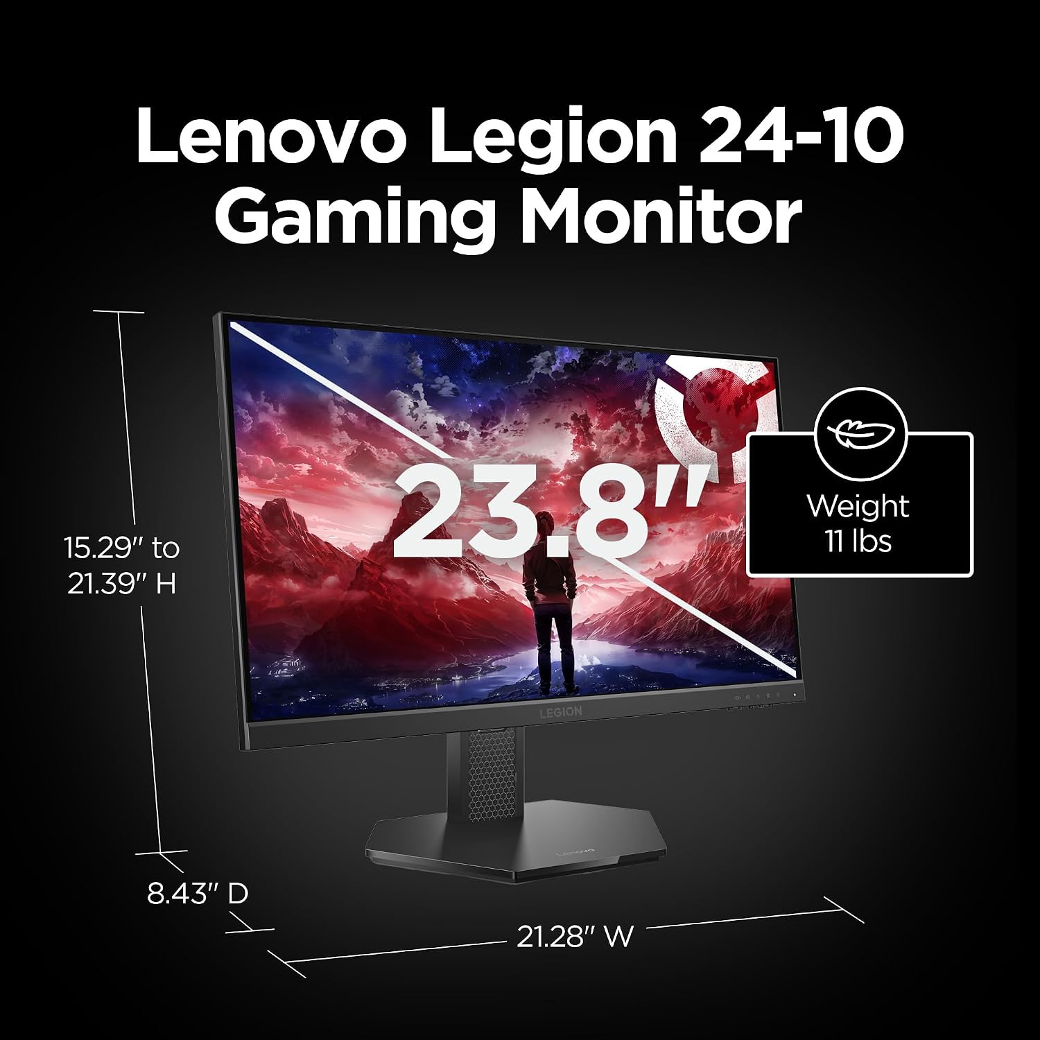 Lenovo Legion 24-10 Gaming Monitor - 23.8' IPS FHD Display - 240Hz - 0.5ms MPRT - AMD FreeSync Premium - HDR10 - Ergonomic LTPS Stand - HDMI 2.1 and DisplayPort 1.4 - Raven Black
