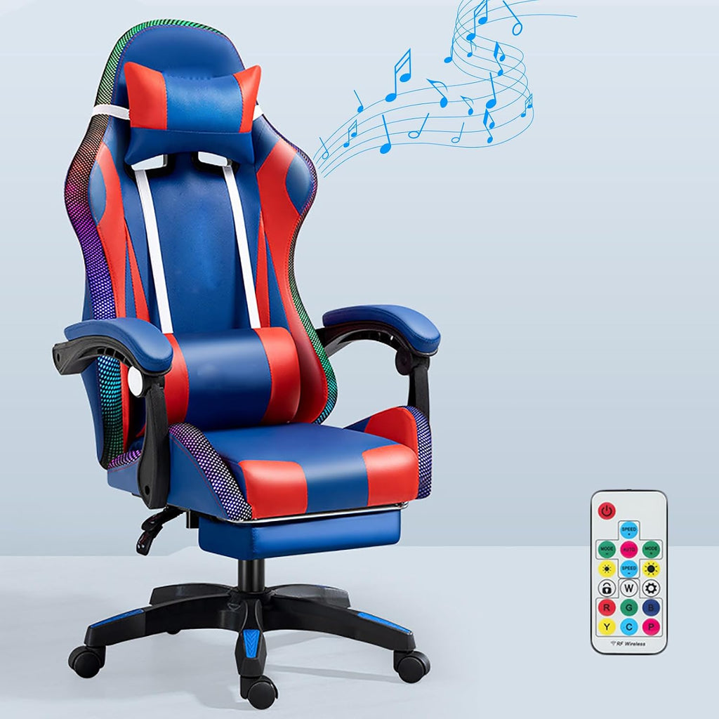 RGB Gaming Chair with Footrest Ergonomic Massage Computer Desk Chair Video Gaming Chair with Speakers Lumbar Support Height & Angles Adjustable Reclining Gamer Chair,RGB/Speaker