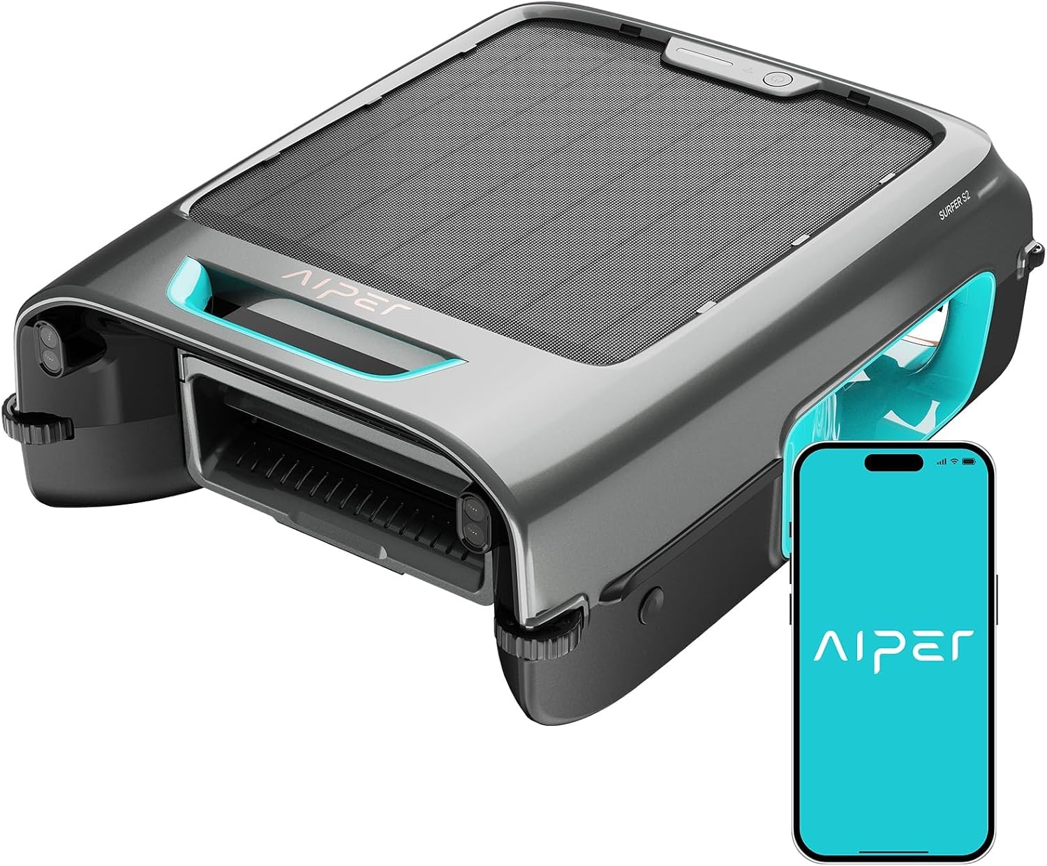 AIPER EcoSurfer S2 Solar Powered Pool Surface Skimmer Robot with APP Support, 24/7 Continuous Cleaning, Dual Charging Modes, Smart Obstacle Avoidance, 150-um Filtration, OTA Upgrade, Blue