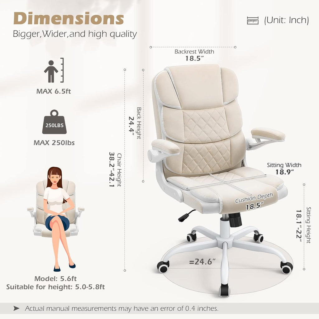 SEATZONE Office Chair Velvet Fabric Ergonomic Executive Computer Desk Chairs Small Cute Rolling Task Chairs for Teens&Adults,Beige