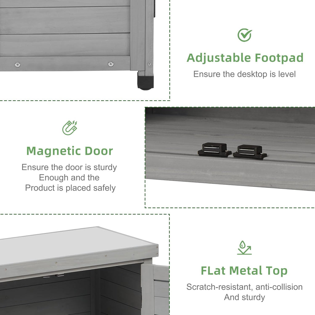 Potting Bench with Storage Cabinet and Metal Table Top for Outdoor Patio, Garden Furniture Wood Workstation